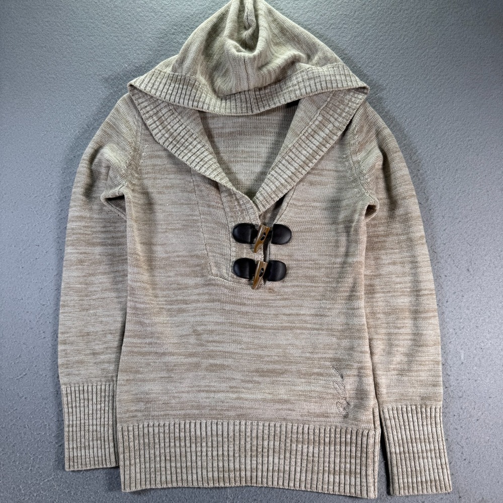 Vintage Rip Curl Flecker Sweater Womens Large Beige Toggle Button Acrylic Hooded